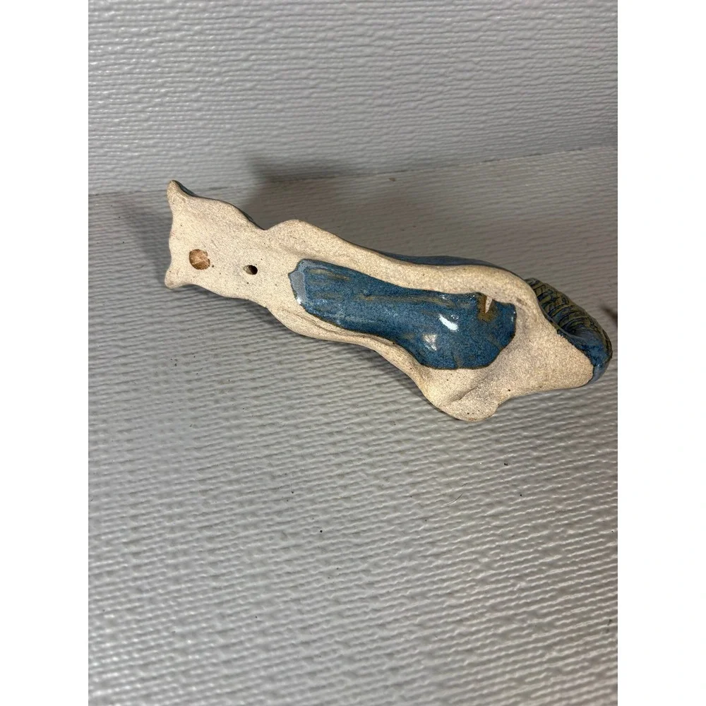 Studio Pottery Blue Glazed Ceramic Cat Wall Hook Key Hanger‎ Handcrafted 7 inch